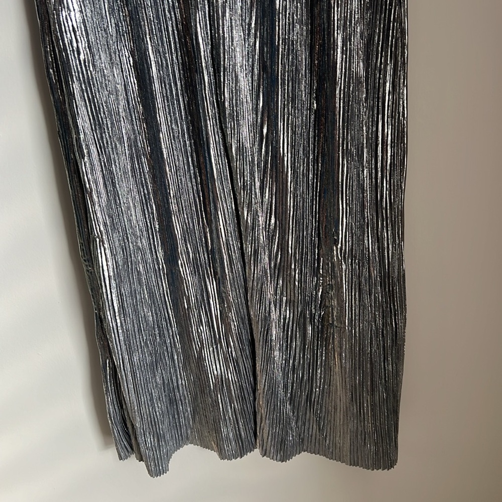 Metalic Silver Pleated Ruffle Jumpsuit - Picture 8 of 8